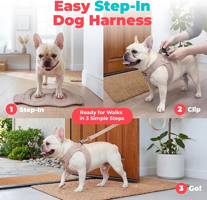 Best Pet Supplies Voyager Step-in Air Harness - All Weather Mesh, Reflective, No Pull Harness for Dogs, Cats - Secure with Hook & Loop Fastener, Buckle, Double D-Rings - Khaki, XL