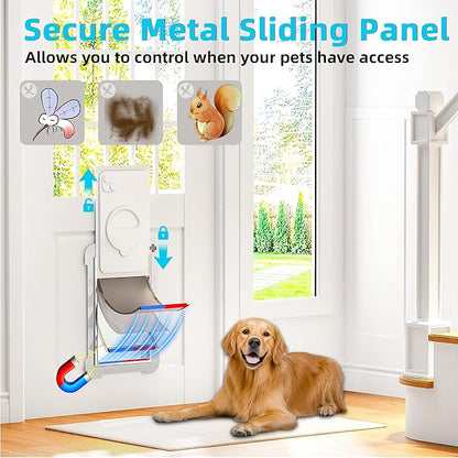 3-Flap Steel Large Dog Door for Exterior Doors with Sliding Lock Panel, Energy-Efficient Insulated Pet Door, Extreme Weather Doggy Door with Telescoping Tunnel, Never Rust（Pets Up to 100 Lb）