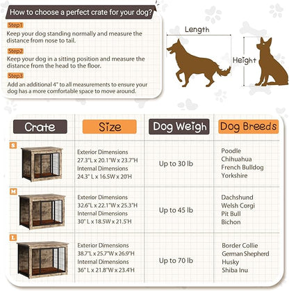 Dog Crate Furniture with Thick Cushion, Side End Table Wooden Dog Cage with Double Doors, Chew-Resistant Dog Kennel Dog House Indoor for Small to Large Dog