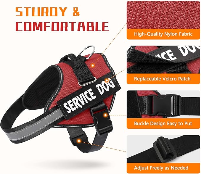 MUMUPET Service Dog Harness, No Pull Reflective Adjustable Vest with Handle, Soft Breathable Padding for Small Dogs, 2 Removable Velcro Patches (Red, S)