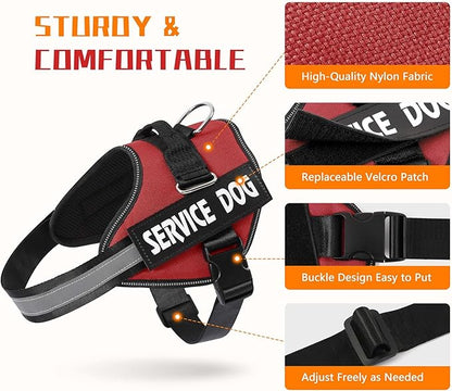 MUMUPET Service Dog Vest, No Pull Reflective Adjustable Harness with Handle, Soft Breathable Padding for Large Dogs, 2 Removable Velcro Patches (Red, XXL)