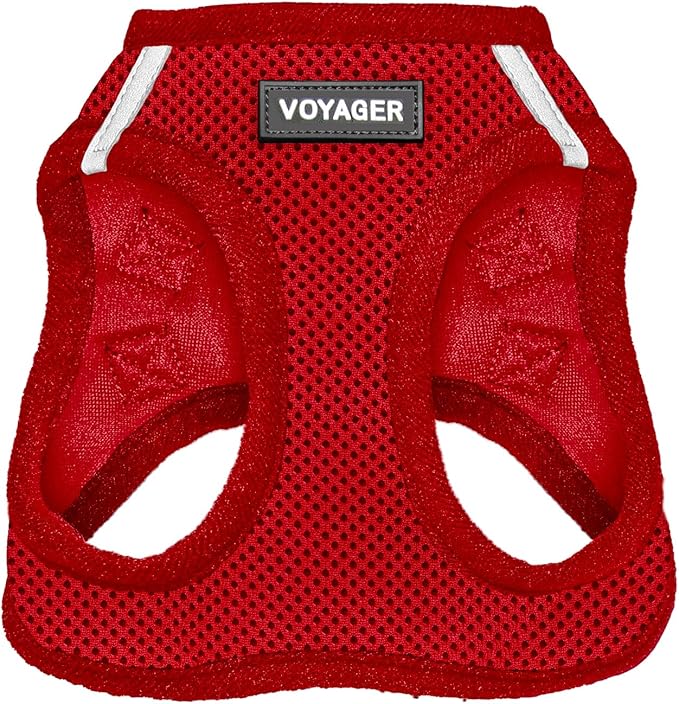 Best Pet Supplies Voyager Step-in Air Harness - All Weather Mesh, Reflective, No Pull Harness for Dogs, Cats - Secure with Hook & Loop Fastener, Buckle, Double D-Rings - Red, XXS