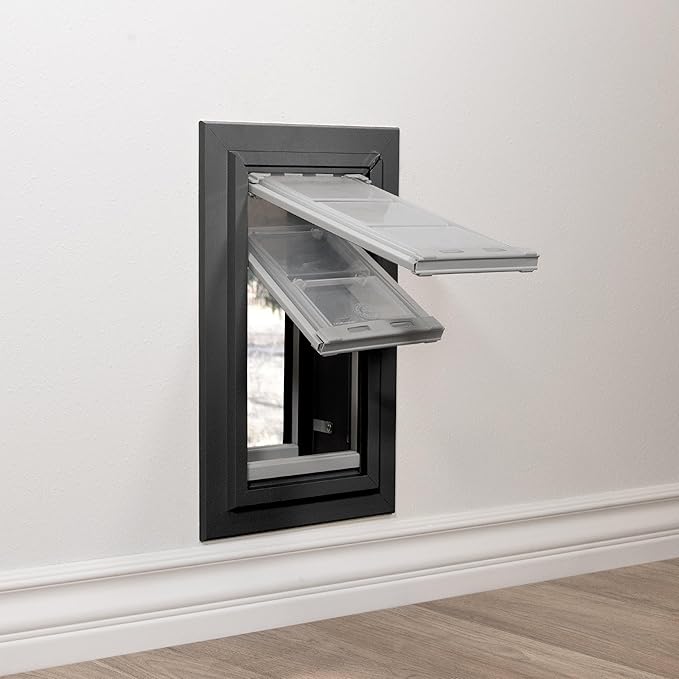 Endura Flap Pet Door for Walls in Black | Energy-Efficient Double Flap Design for Wall Installations | All-Weather Protection with All-Metal Telescoping Tunnel | Black, Small, Double Flap