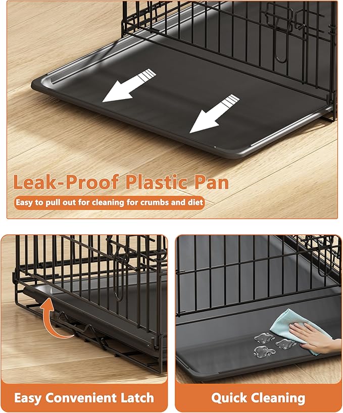 Piskyet 24 Inch Double Door Small Dog Crate with Divider Panel and Leak- Proof Pan Tray, Folding Metal Wire Pet Kennel for Indoor,Antigue Color