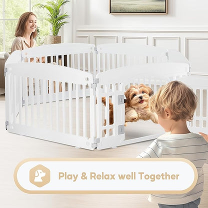 Simple Deluxe Dog Playpen, 24" Exercise 6-Panel Pet Playpen with Door, Safe and Secure, Folding and Portable Puppy Playpen for Puppies and Small Dogs, White