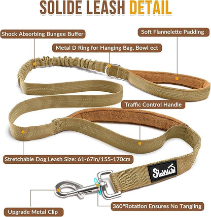 SlowTon No Pull Dog Harness - Heavy Duty Dog Harness and Leash Set for Medium Large Dogs, Reflective Tactical Harness with Soft Padded and Front Clip for Easy Walk and Training (Tan S)