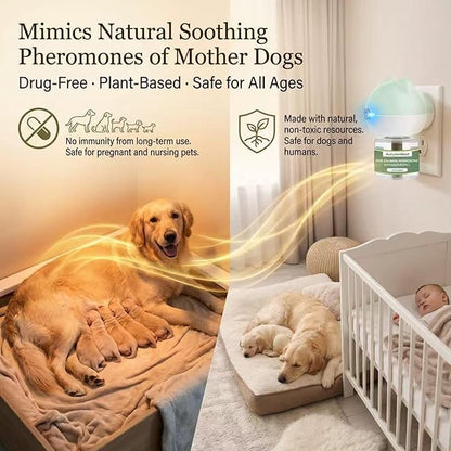 Dog Pheromone Diffuser Kit, Pet Diffuser for Stress Support, Reduces Stress and Promotes Relaxed Behavior, 2 Plug-in + 4 Packs Refill, 120 Day Supply (Non-Toxic, Safe & Inedible), Diffuser with Light