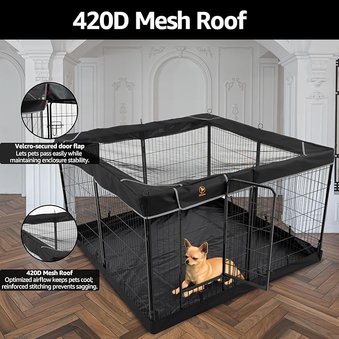 PJYuCien Dog Playpen Plus Storage Bag, 31.3" H 8 Panels Puppy Pen with Square Bottom & Top Cover, Heavy Duty Dog Fence for Camping