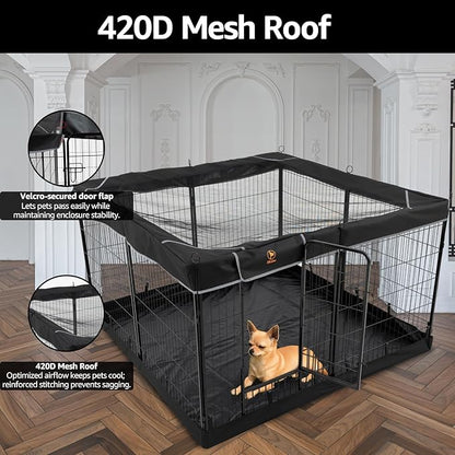 PJYuCien Dog Playpen Plus Storage Bag, 31.3" H 8 Panels Puppy Pen with Square Bottom & Top Cover, Heavy Duty Dog Fence for Camping
