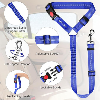 BWOGUE Pet Dog Cat Seat Belts, Car Headrest Restraint Adjustable Safety Leads Vehicle Seatbelt Harness (1 Pack, Dark Blue, Elastic)