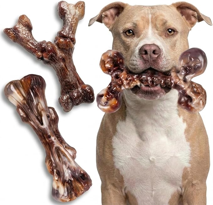 Kseroo Indestructible Dog Toys for Aggressive Chewers 3-Pack: Bacon Flavored Dog Chew Toys, Tough Dog Toys for Medium & Large Dogs (20-90lbs), Heavy Duty Nylon Dog Bone Toys to Keep Them Busy, Brown