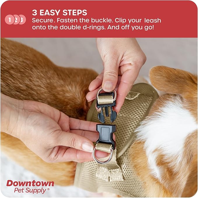 Downtown Pet Supply Step-in Dog Harness – No Pull, Adjustable Padded Mesh with Reflective Trim, Secure Buckle Strap – Comfortable & Breathable Small Dog Harness, Medium, Khaki
