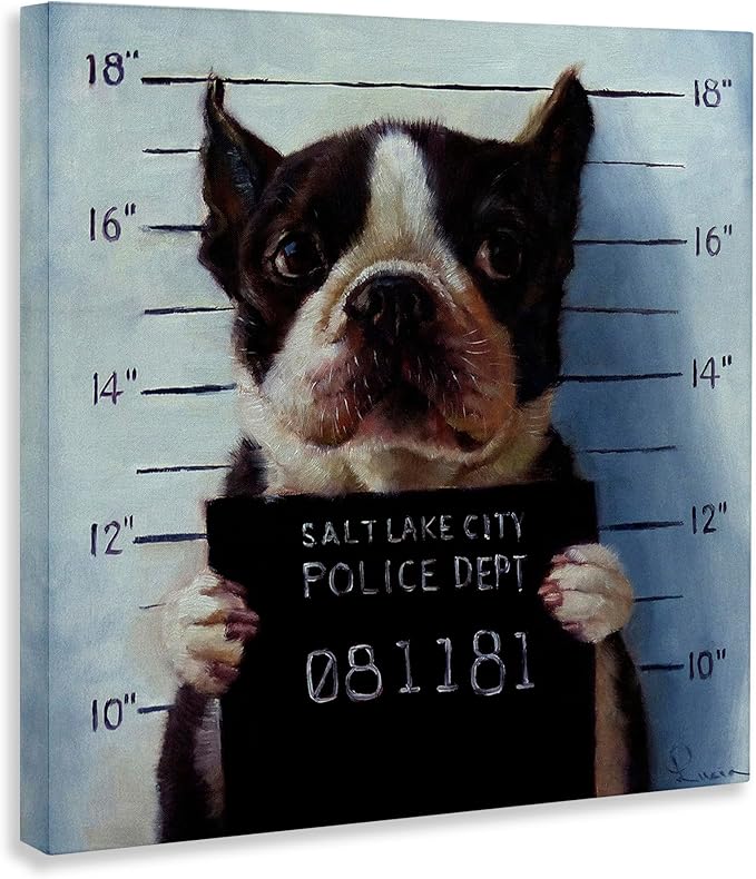 Stupell Industries Funny Boston Terrier Dog Jail Convicted Police, Design by Lucia Heffernan