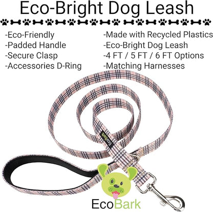 EcoBark Dog Leash - Soft & Reflective Comfort Leash with Padded Handle - Safe, Strong, & Durable for Small, Medium or Large Dogs (Tan Plaid)