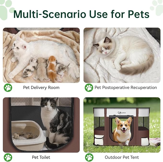 Dog Playpen,Cat Pet Puppy Pen,Portable Playpens for Dogs Indoor Outdoor Travel Camping Use,Foldable Dog Kennel Tent Crate for Rabbit Small Animals with Carrying Case (Brown, Medium)