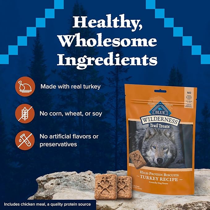 Blue Buffalo Wilderness Trail Treats High Protein Grain Free Dog Biscuits Crunchy Dog Treats, Turkey Recipe, 10-oz Bag