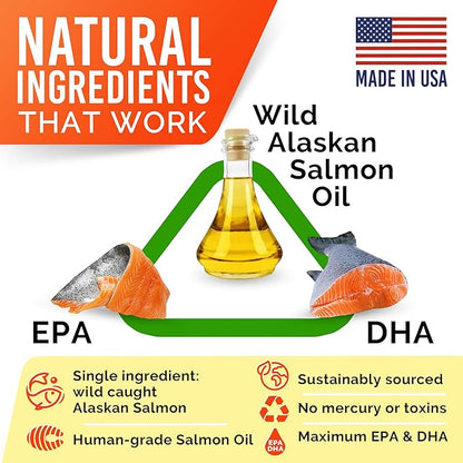 StrellaLab 32 OZ Salmon Oil for Dogs - Omega 3 for Dogs & Cats, Itch & Allergy Relief, Wild Alaskan Salmon Oil for Skin & Coat, Fish Oil Liquid, Shedding Health Support EPA & DHA Fatty Acids