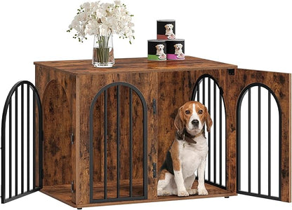 Hzuaneri 31.5'' Wooden Dog Crate Furniture, Indoor Dog Kennel Dogs Cage for Small/Medium Dogs, Heavy Duty Dog Crates Decorative Pet House End Side Table TV Stand, Rustic Brown DFC85101B