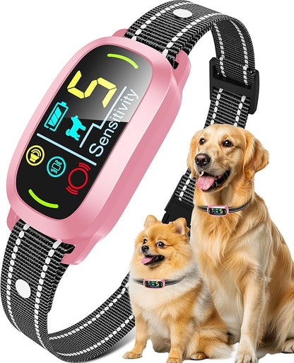 Smart AI Bark Collar for Large Medium Small Dogs, Anti Barking Device with 5 Training Modes, Exclusive Forced Bark-Stopping, Rechargeable IP67 Waterproof Bark Collar with 5 Sensitivity (Pink)