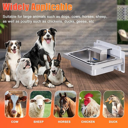 3Gal Automatic Dog Water Bowl Dispenser for Dogs Stainless Hanging Outdoor Self Filling Dog Bowl Large Breed Pet Waterer Metal Wall Mounted Auto Fill Big Dogs Waterer for Cats Chicken Livestock