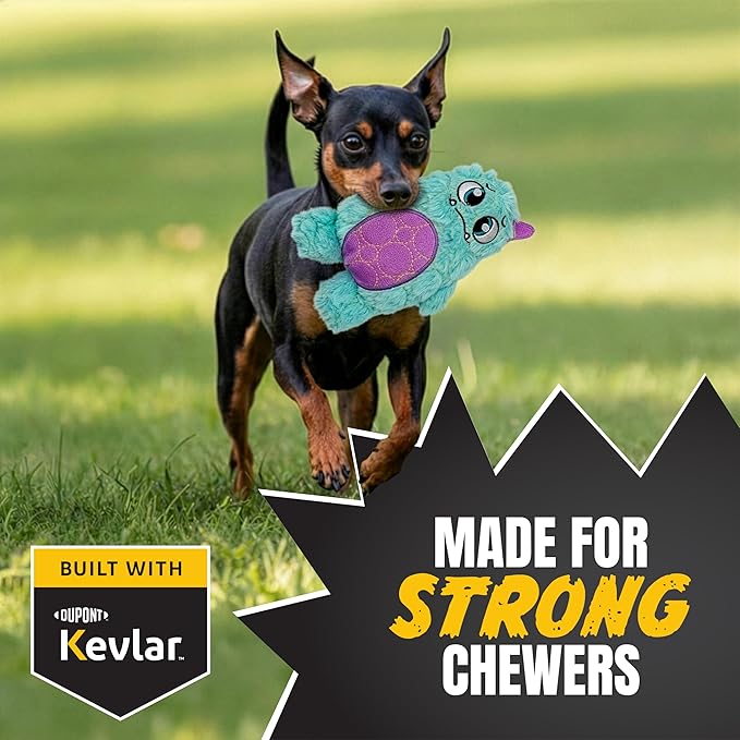 Bite Force - Durable & Strong Dog Toy Light Blue Monster with Squeaker, Kevlar-Reinforced for Aggressive Chewers.