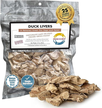Fresh Is Best Duck Liver Freeze Dried Dog Treats – Raw Freeze Dried Cat Treats in Resealable Zipper Bag – High-Protein for Dogs & Cats – Made in the USA