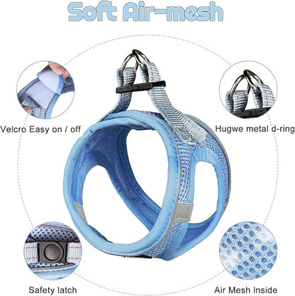 Dog Harness for Small Dogs and Leash Set, Honeycomb Grid, Reflective Lightweight Harness & Anti-Twist Pet Lead Multi Color, Size: XS-S-M. (XS, Aqua Blue)