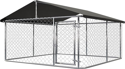 Outdoor Dog Enclosure Heavy Duty Dog Kennel House Mesh Dog Big Cage Pet Kennel Steel Fence with Secure Lock (6.56‘x 6.56’)