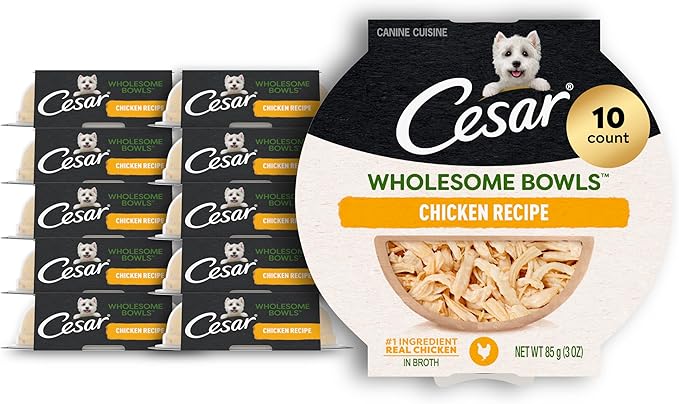 Cesar Wholesome Bowls Adult Wet Dog Food, Chicken, Recipe, Wet Food for Dogs, 3 Oz. Bowls, 10 Count