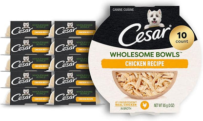 Cesar Wholesome Bowls Adult Wet Dog Food, Chicken, Recipe, Wet Food for Dogs, 3 Oz. Bowls, 10 Count