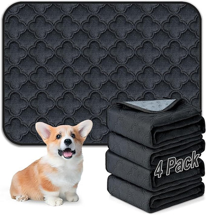 FunFurry Washable Pee Pads for Dogs - 4 Pack Reusable Pee Pads，Waterproof Puppy Pads，Pet Training Pads，Super Absorbent with Dog Paw Shape Non-Slip Backing (Dark Grey, 18" X 24" - 4 Pack)