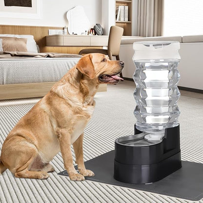 RIZZARI Automatic Dog Water Dispenser: Spill-Resistant 9L Black Gravity Feeder - Includes 2 Extra Filters & 2 Bottle Caps - Raised Design Supports Elderly Dogs’ Spine Health - for Garage Garden Use