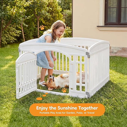 NEWBULIG Dog Playpen 4-Panel, 24IN Puppy Playpen, Stable Dog Play Pen Indoors/Outdoor with Secure Locking Door, Plastic Pet Fence for Small & Medium Dogs