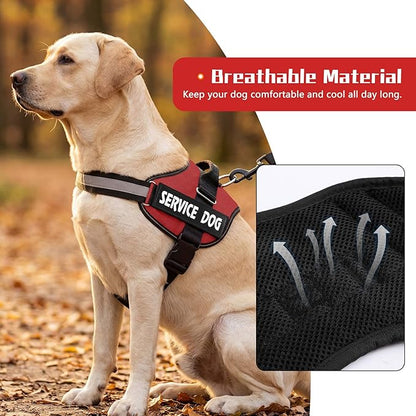 MUMUPET Service Dog Harness, No Pull Reflective Adjustable Vest with Handle, Soft Breathable Padding for Small Dogs, 2 Removable Velcro Patches (Red, S)