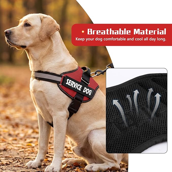 MUMUPET Service Dog Vest, No Pull Reflective Adjustable Harness with Handle, Soft Breathable Padding for Large Dogs, 2 Removable Velcro Patches (Red, XL)