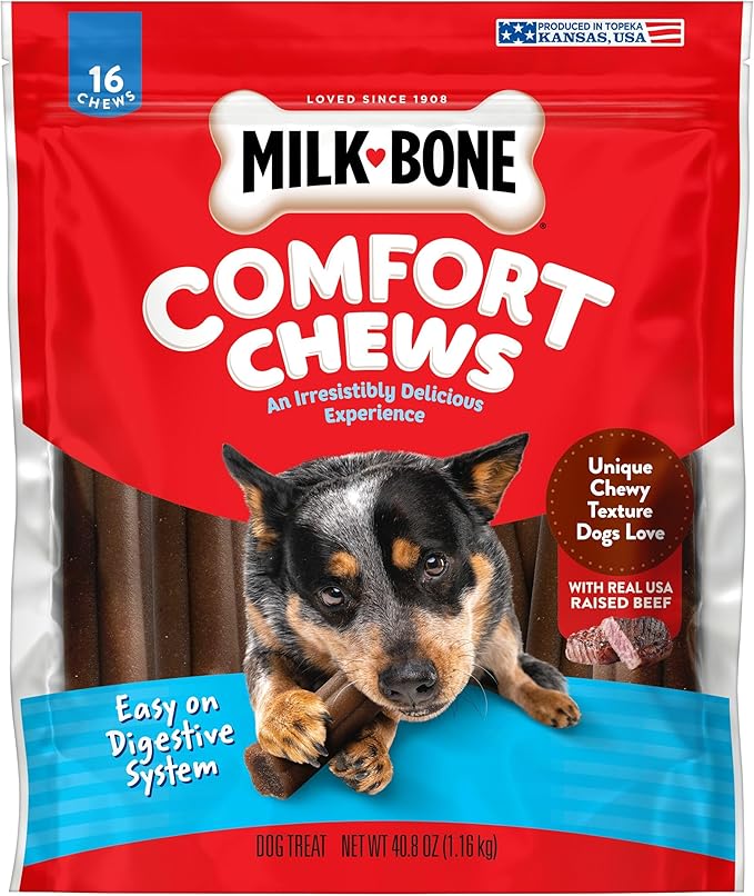 Milk-Bone Comfort Chews, Dog Chews with Unique Chewy Texture and Real Beef, 40.8 Oz. Bag (16 Chews)