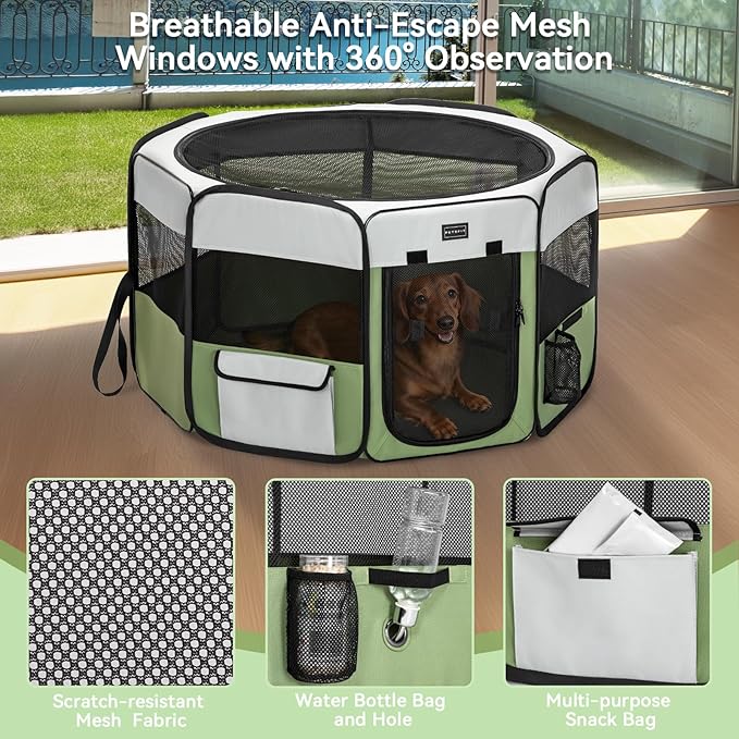 PETSFIT Portable Dog Playpen,36" Dog Play Pen Indoors with Removable Waterproof Mat & Zippered Roof | RV, Camping, Travel Dog Pen | Whelping & Cat Observation Space(36" L x 36" W x 21" H)