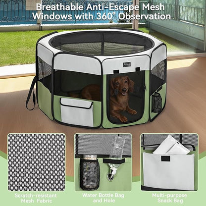 PETSFIT Portable Dog Playpen,36" Dog Play Pen Indoors with Removable Waterproof Mat & Zippered Roof | RV, Camping, Travel Dog Pen | Whelping & Cat Observation Space(36" L x 36" W x 21" H)