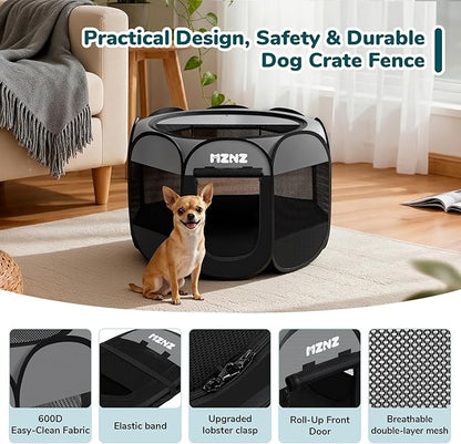 Dog Cat Playpen, Portable Puppy Pet Crate Indoor for Small Dogs Cats Rabbits, Foldable Dog Cage Enclosure for Outdoor, Pop Up Dogs Tent Kennel with Carrying Case, Dark Grey