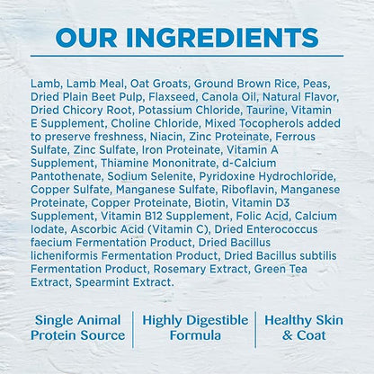 Wellness Simple Limited Ingredient Diet Adult Dry Dog Food, Wholesome Grain Kibble, Sensitive Stomach, Skin & Coat Support, Natural, Chicken Free, Lamb and Oatmeal Recipe, 40 lb Bag