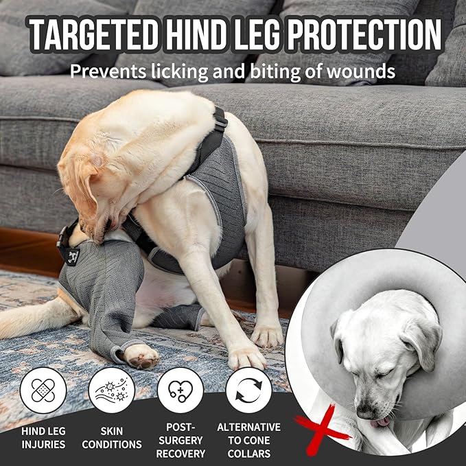 Arblina Dog Recovery Sleeve for Hind Leg, Adjustable Buckled Rear Leg Sleeve to Prevent Licking Wounds for Medium Large Dogs After Surgery, Thick Leg Sleeve as Cone Collar Alternative, XL