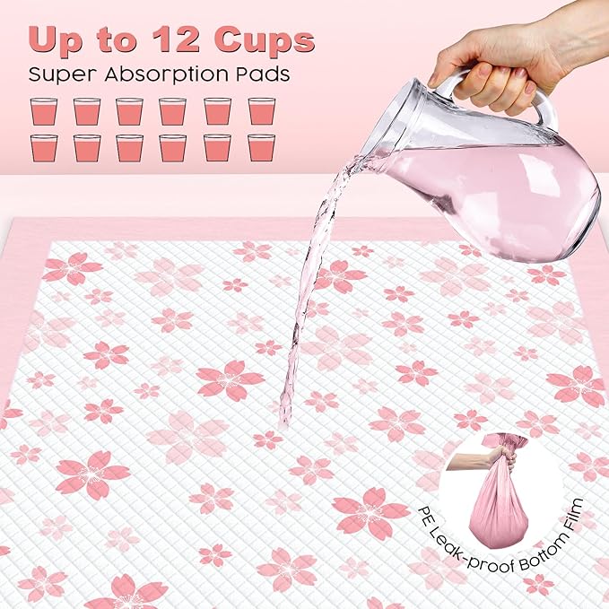 MIZOK 36x36in Puppy Pads Pink, Dog Pee Pads Leak-Proof with Quick-Dry Surface, Dog Pads Extra Large with Cherry Blossom Prints, Pee Pads for Dogs Super Absorbent (100 Count)