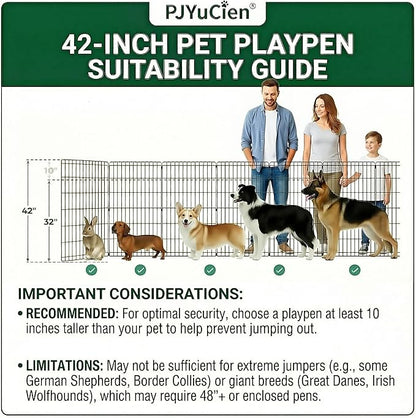 PJYuCien Dog Playpen with Bottom Pad - Metal Foldable Exercise Pen, 8 Panels 42" H x 24" W Indoor Outdoor Pet Fence Puppy Crate Kennel, Black