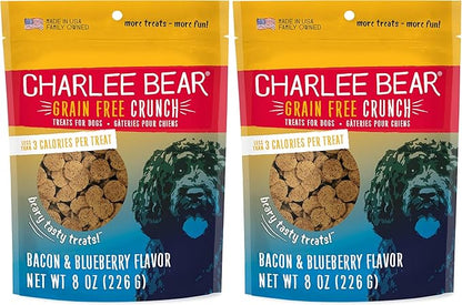 Charlee Bear Grain Free Crunch Dog Treats, Bacon & Blueberry Flavor, 8 oz (Pack of 2)