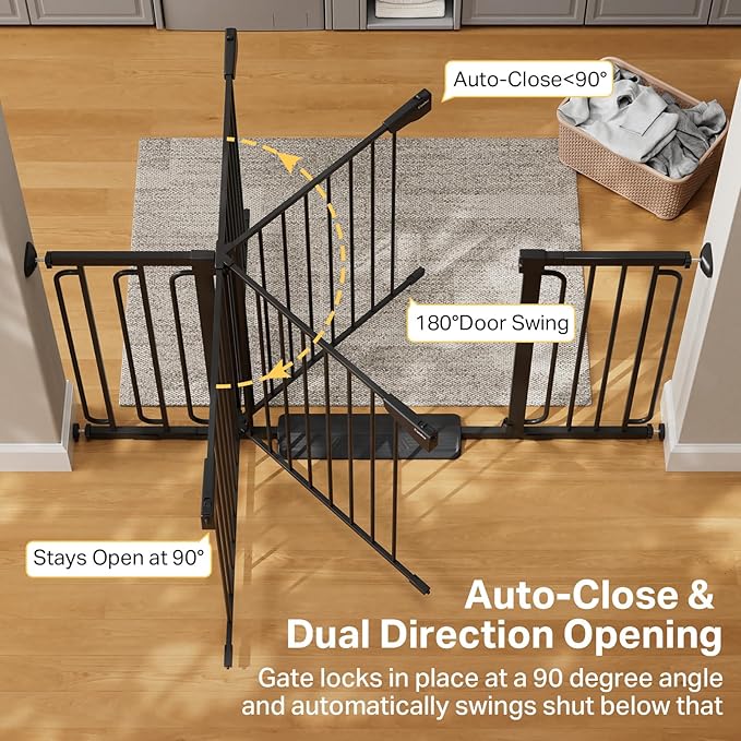 Cumbor Extra Wide Baby & Pet Gate Set, 29.7-48" & 36.6-59" Gates with Dual-Lock, Auto-Close, One-Hand Operation for Stairs, Hallways & Doorways