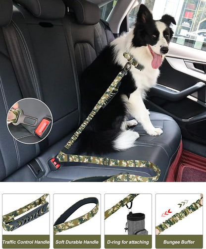 Hotsky Tactical Dog Leash Heavy Duty for Medium Large Dogs that Pull,4-6Ft Strong Bungee Shock Absorbing No Pull Dog Leash with Padded Double Handle and Car Seatbelt,Army Camo