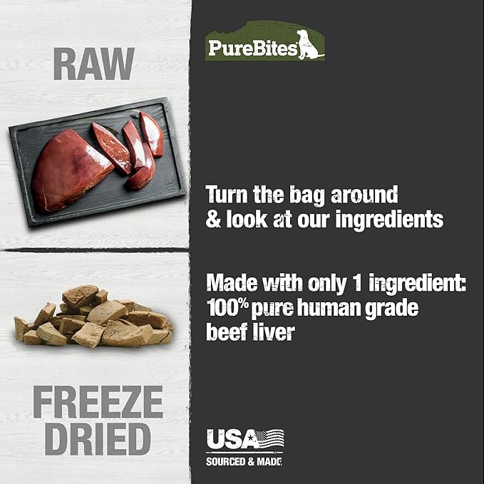 PureBites Beef Freeze Dried Dog Treats, 1 Ingredient, Made in USA, 26oz (Packaging May Vary)