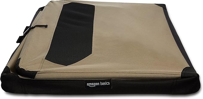 Amazon Basics Portable Folding Soft Dog Crate for Cat, Dog, Rabbit, Double Door with Mesh Ventilation, Collapsible, Easy to Set Up, Large 36" x 24" x 24", Tan
