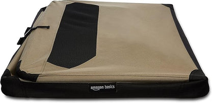 Amazon Basics Portable Folding Soft Dog Crate for Cat, Dog, Rabbit, Double Door with Mesh Ventilation, Collapsible, Easy to Set Up, Large 36" x 24" x 24", Tan