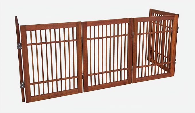 Urnporium Freestanding Wooden Dog Gate Foldable Indoor Pet Gate No Drill Expandable Barrier for Doorways Stairs Hallways Portable Wood Fence for Small Dogs & Puppies (Brown Pet Gate, 5 Panel 24" Tall)